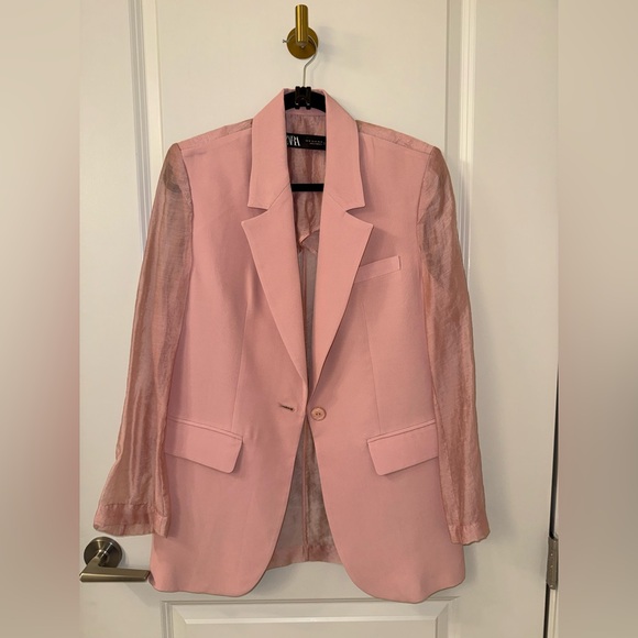 NWOT Pale Pink Mixed Organza Blazer Zara - Picture 11 of 13